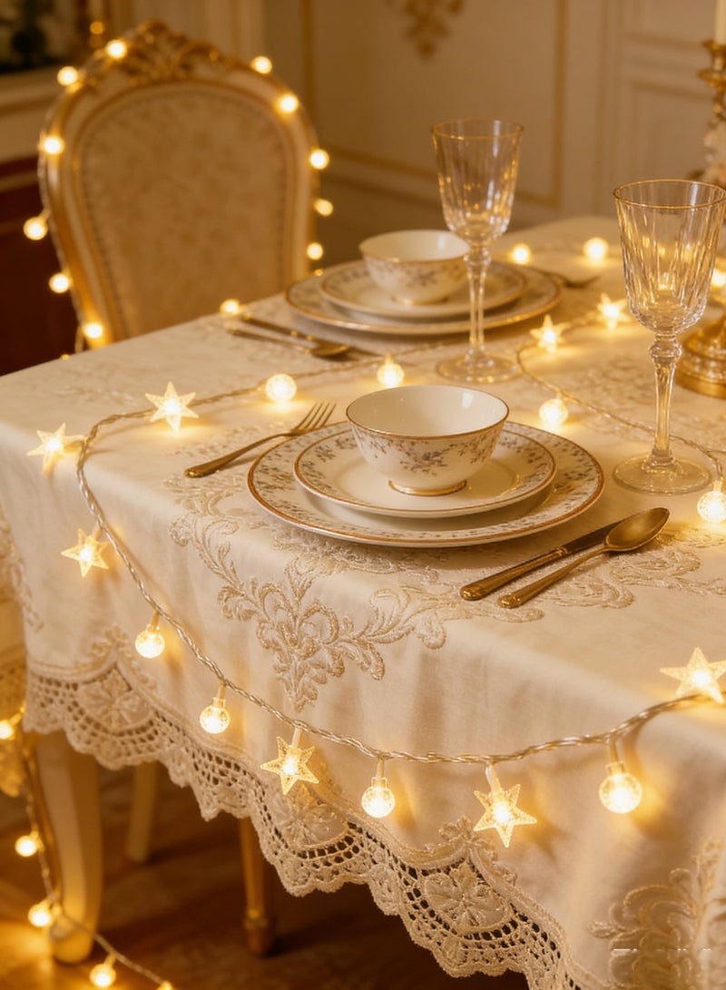 ليد مصابيح زينة رمضان بطول 10 أمتار - 80 مصباح LED أبيض دافئ على شكل نجوم وكرات | مصابيح ستائر مقاومة للماء IP65 للاستخدام الداخلي والخارجي، تعمل بمنفذ USB - مثالية لرمضان، ديوالي، ديكور المنزل، غرفة النوم، الحديقة، الحفلات، الطاولة، الفناء - Image 3